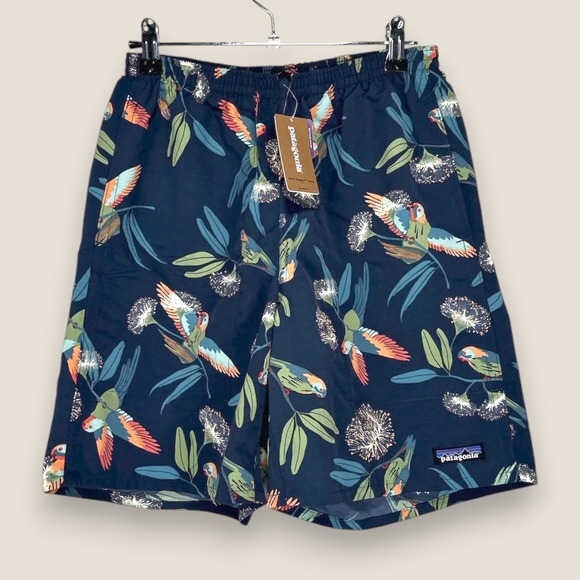 Patagonia Other - Patagonia Baggies Longs Shorts Men XS Blue Floral Bird Print Recycled Nylon 7"